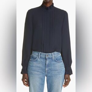 Lafayette 148 New York Harlan Silk Georgette Blouse in Ink (Navy) Size XL